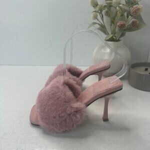 Jeffrey Campbell Utopic Faux Fur Heels Mules Sandals Pink Women's 6